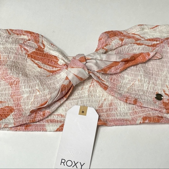 Roxy NWT floral peach coral white knot tie bandeau - Picture 4 of 12